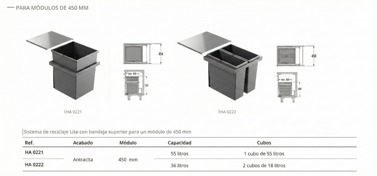 Cubos para gaveteros Lite mod 45